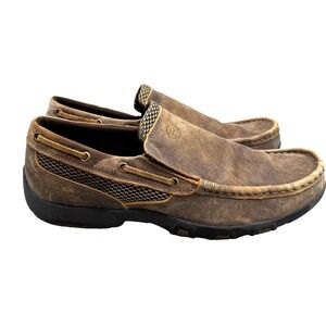 Roper Men's Leather SKIPPER SLIP ON BOAT SHOES Moccasins Size 13 Brown Cowboy